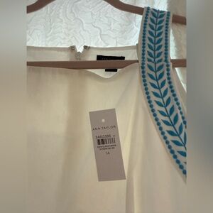 Embroidered Ann Taylor  White and Blue Women's Top NWT